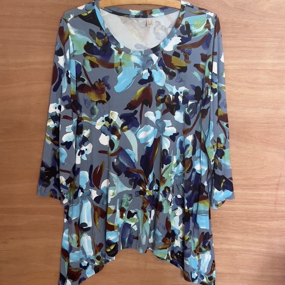 LOGO Lori Goldstein multicolour tunic Large asymmetrical pockets floral abstract - Picture 1 of 6